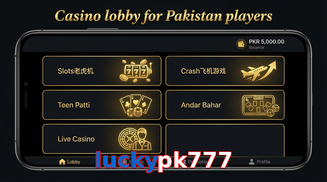 Lobby view of Luckypk777 for Pakistan users